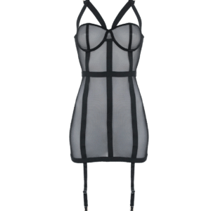 Black mesh lingerie dress with suspender