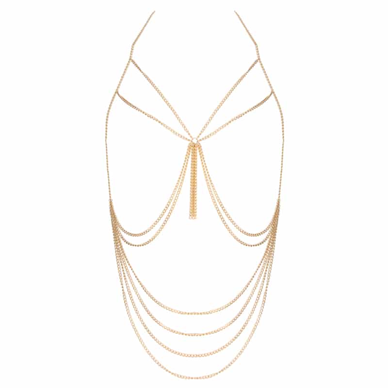 Gold chain body harness with tassel
