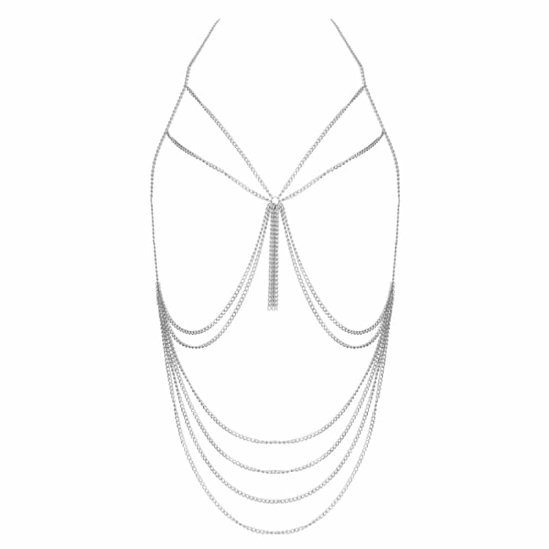 Silver chain body harness with tassel