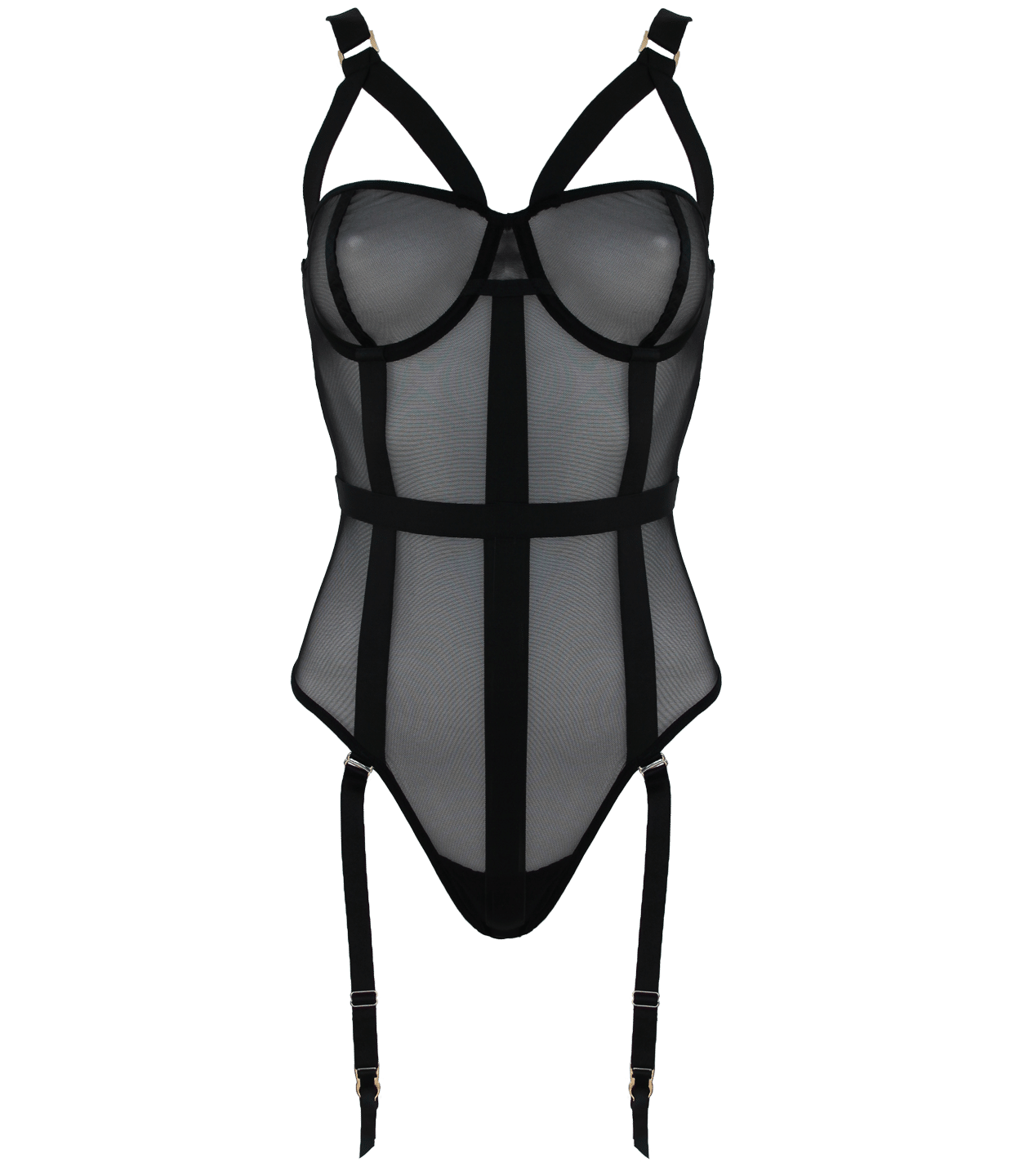 Black mesh lingerie teddy one piece