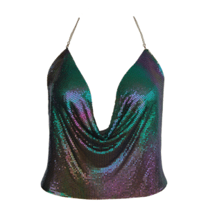 Purple, oil slick glomesh halter neck top