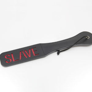 black pu paddle with red word cut out slave