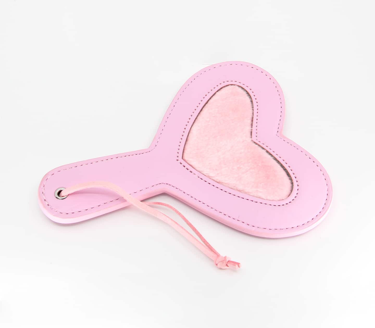 fur inlaid heart paddle pink